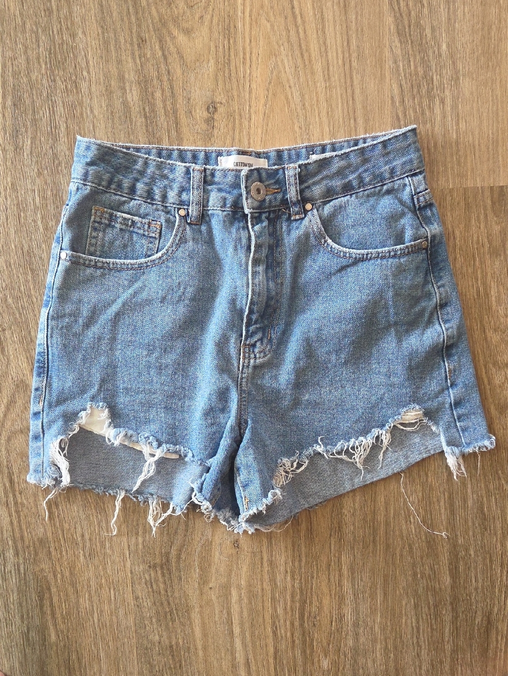 Cotton On Light Blue Distressed Harley High-Rise Jean Shorts Size 4